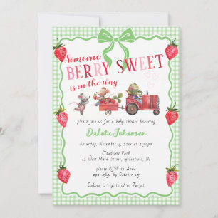 018 Gras Gingham Beere Süße Farm Baby Shower Einladung