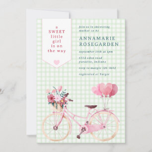 018 Grasgrün süße Floral Mädchen Fahrrad Baby-Part Einladung