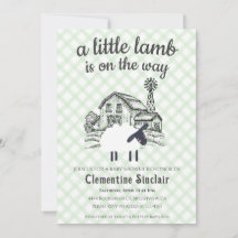 018 Grasgrüne kleine Lamm-Farm-Karo-Babyparty