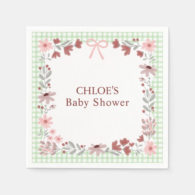 018 Grass Green Wildflower Bow Gingham Shower Serviette (Vorderseite)