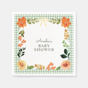 019 Waldgrün Floral Gingham Babyparty Serviette