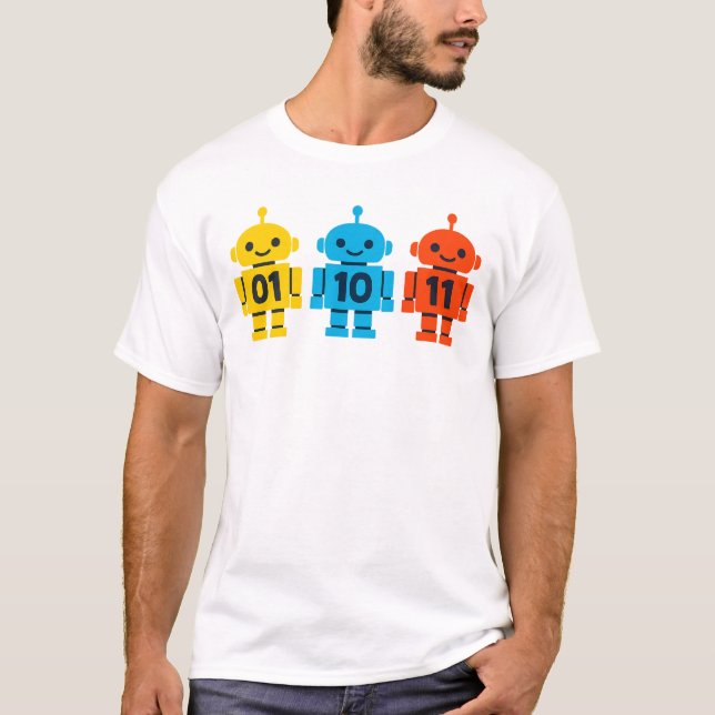 01 10 11 Robots Binary Code Cute Tech Design T-Shirt (Vorderseite)