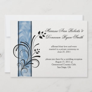 01 Black Floral Wirbel Blue Stripe Post Wedding Einladung