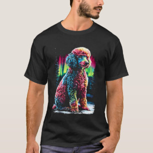 01 Bunter Pudel Hund Aurora Borealis Winter Vorwal T-Shirt