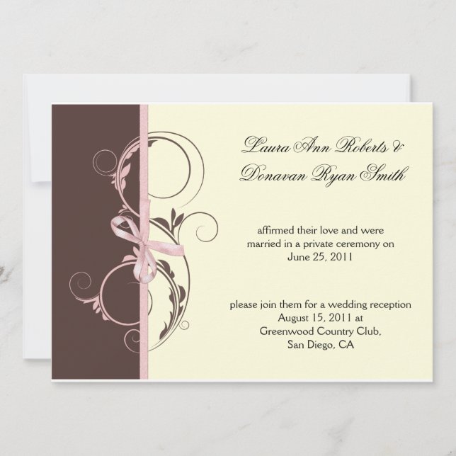 01 Pink Brown Cream Floral Wirbel Post Weddi Einladung (Vorderseite)