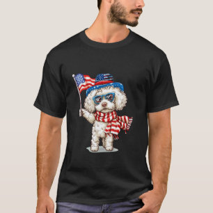 01 Pudel Hund Frohes 4. Juli Amerikanische Flagge T-Shirt