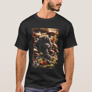 01 Schwarzer Pudel mit Herbstlaub Pilzen Aut T-Shirt