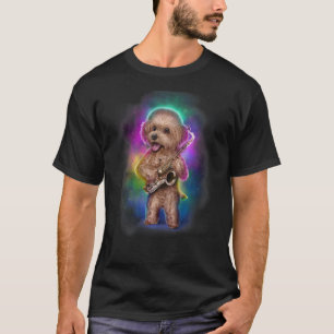 01 Spielzeugpudel-Hund spielt Saxophon in Galaxie T-Shirt