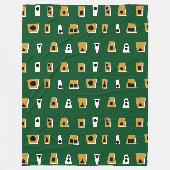 020216 - Gold Brown, White and Black on Dk Green Fleecedecke (Vorderseite)