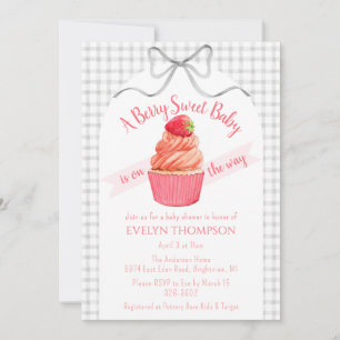 020 Nebelgraue Beere Süße Erdbeere Baby Shower Einladung