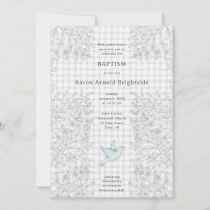 020 Nebelgraue Tauben Botanischer Kreuz Gingham Ta Einladung