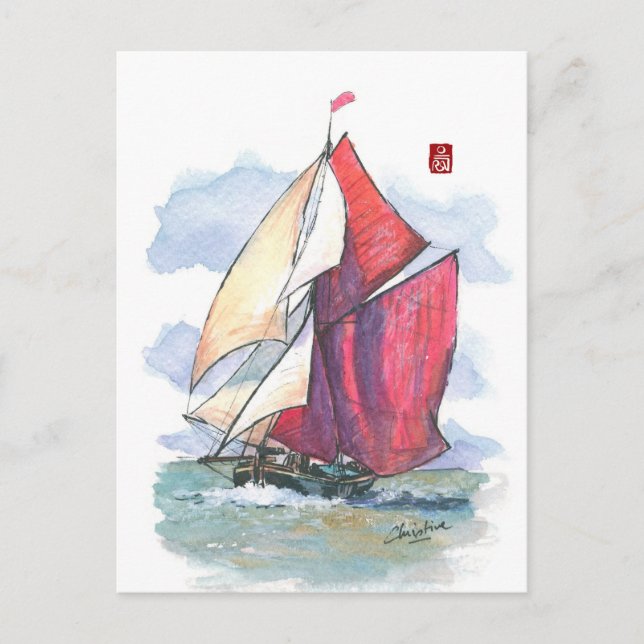 (029) Thames Segelschiff Barge Sailboat Postkarte (Vorderseite)