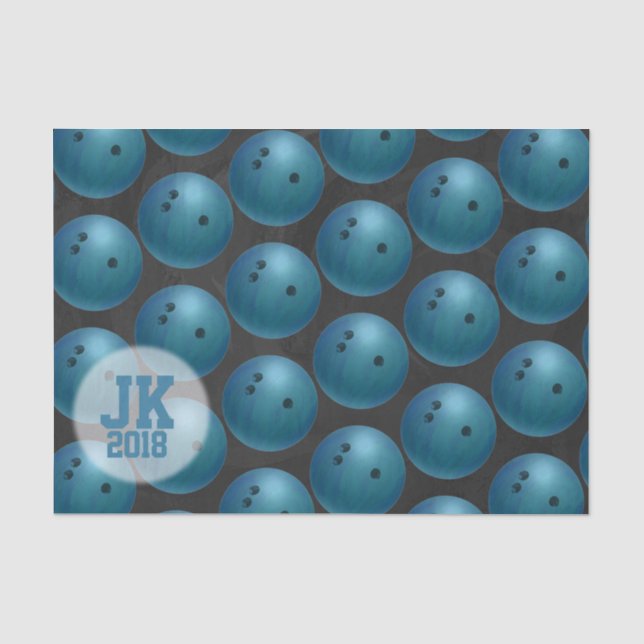 03 von 12 Musterpapier für blaues Bowling-Ball-Mus Seidenpapier (Vorderseite)