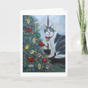 0417 Carte de voeux Cat & Christmas Tree