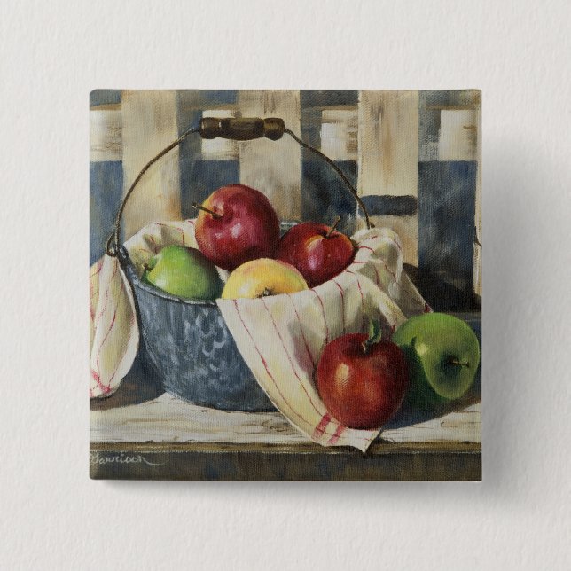0449 Äpfel im Enamelware-Eimer Button (Vorderseite)