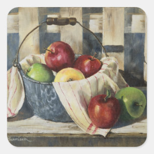 0449 Äpfel in Enamelware Pail Quadratischer Aufkleber