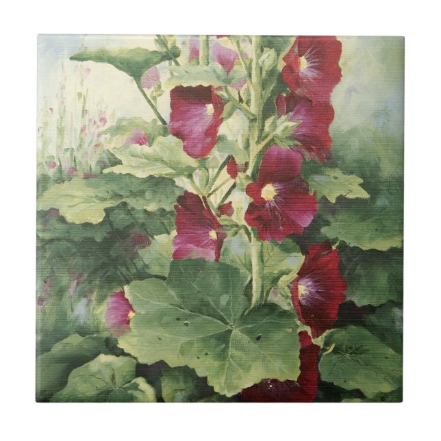 0536 Burgund Hollyhocks Tile Fliese (Vorderseite)