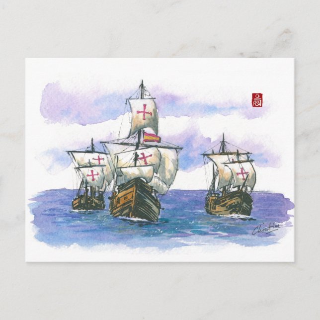 (057) La Nina, La Pinta, The Santa Maria Sailboats Postkarte (Vorderseite)
