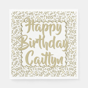 05 Birthday Number Pattern Scallops Gold/Weiß Serviette