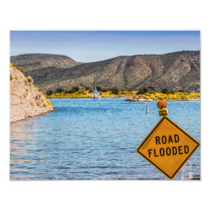 0629-Flooded Road with Sign Fotodruck