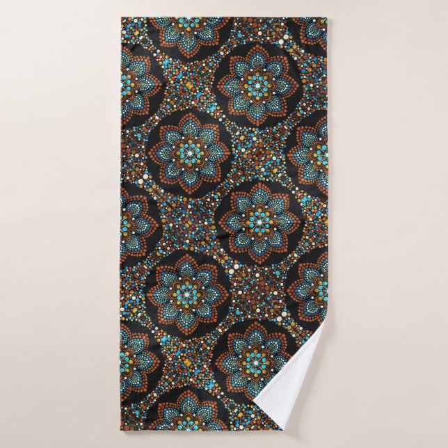 07 Serviette de bains Mandala Brown et turquoise (Serviette de bain)