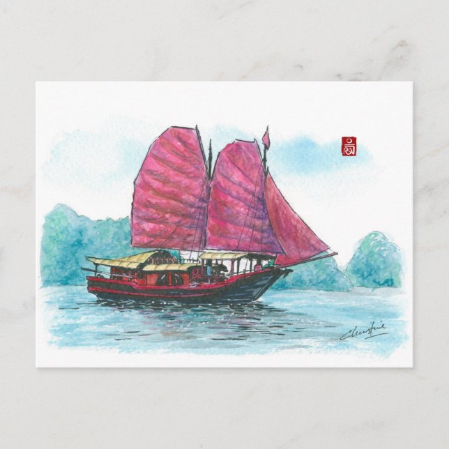 (085) Haylong Bay Junk Sailboat Postkarte (Vorderseite)