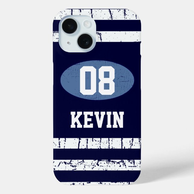 08 Nummer blaues Thema Sport iPhone 15 Hülle (Rückseite)