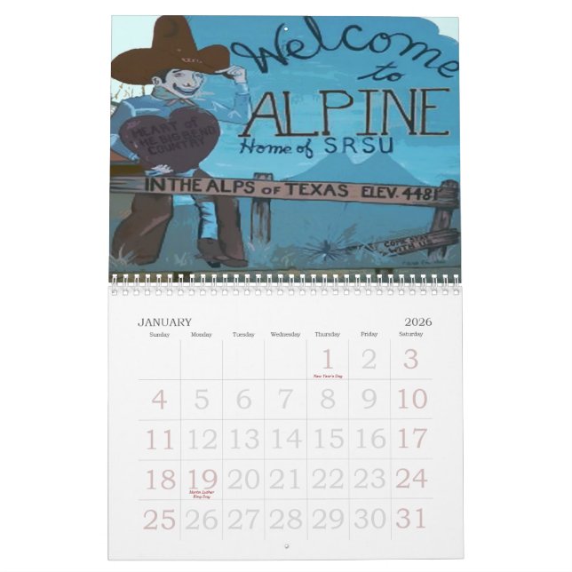 0-Alpine, Kalender Texas 2010 durch (Jan 2026)