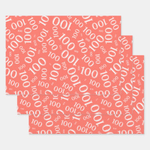 0. Moderne Koralle-Weiß-Zufallszahlenmuster Geschenkpapier Set