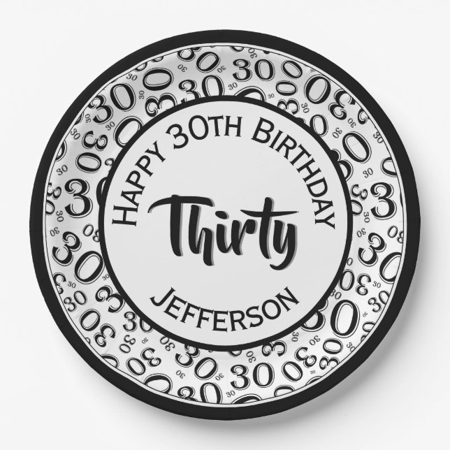 0. Random Zahlenmuster Schwarz/Weiß Pappteller (Vorderseite)