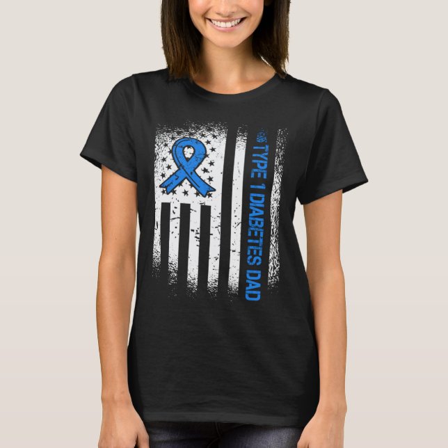 0 Typ-1-Diabetes-Vater Diabetes-Schleife Und Ameri T-Shirt (Vorderseite)