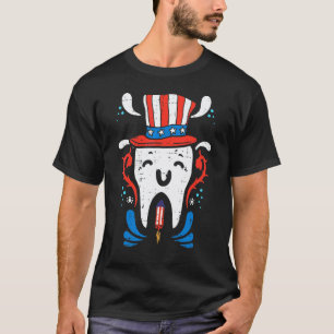 0 Zahn Uns Flagge Zylinder 4. Juli Zähne Zahnarzt  T-Shirt