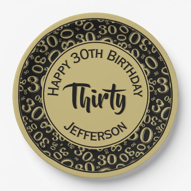 0th Random Number Pattern Schwarz/Gold Pappteller (Vorderseite)