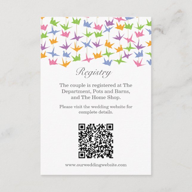 1000 Hanging Origami Paper Cranes Wedding Begleitkarte (Vorderseite)