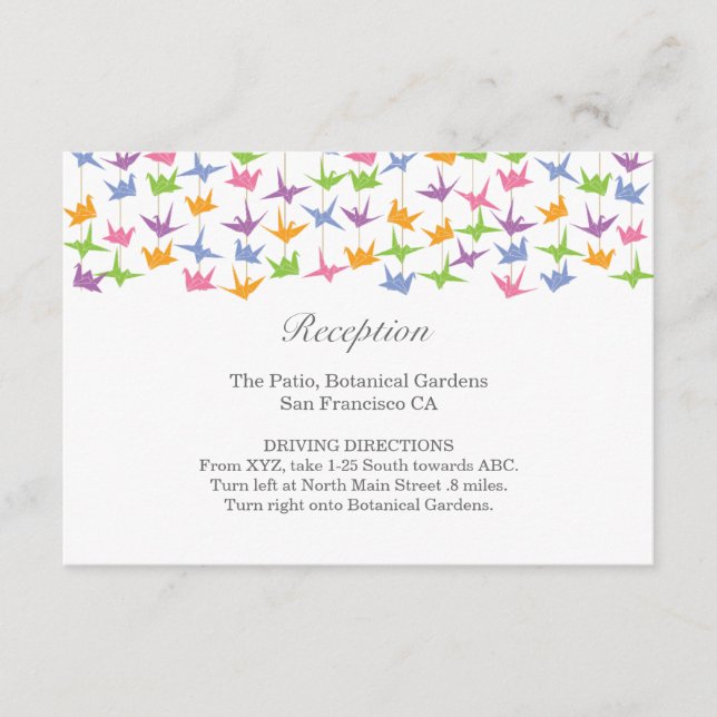 1000 Hanging Origami Paper Cranes Wedding Begleitkarte (Vorderseite)