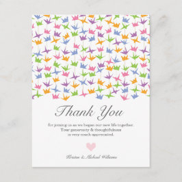 1000 Hanging Origami Paper Cranes Wedding Dankeskarte