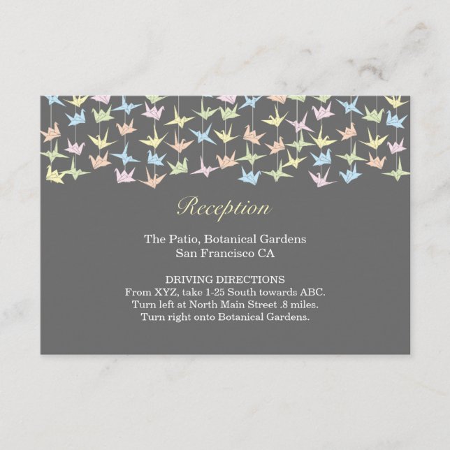 1000 Hanging Origami Paper Cranes Wedding (grau) Begleitkarte (Vorderseite)