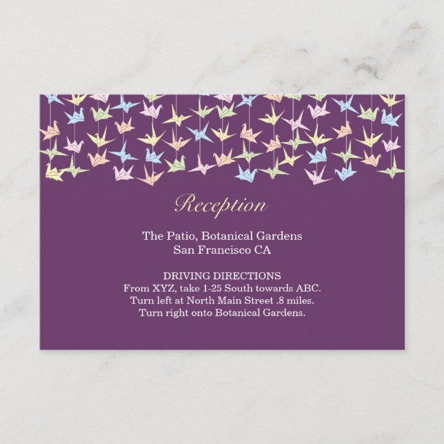 1000 Hanging Origami Paper Cranes Wedding (Lila) Begleitkarte (Vorderseite)