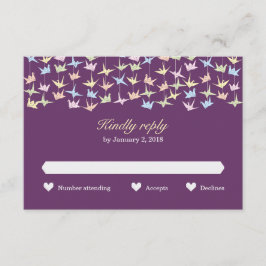 1000 Hanging Origami Paper Cranes Wedding (Lila) RSVP Karte