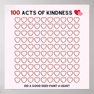 100 AKTE KINDNESS, GUTE Taten, AUFGABE FÜR EIN KIN Poster