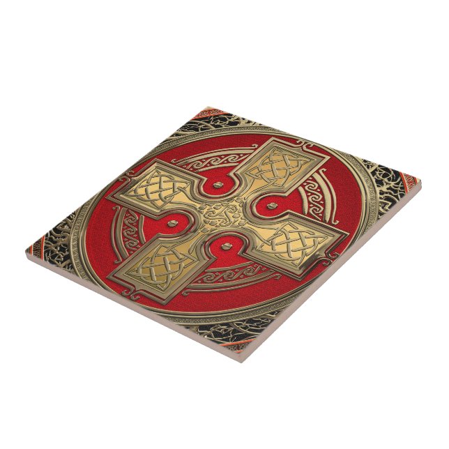 [100] Altes keltisches Sacred Gold Knot Cross Fliese (Seite)