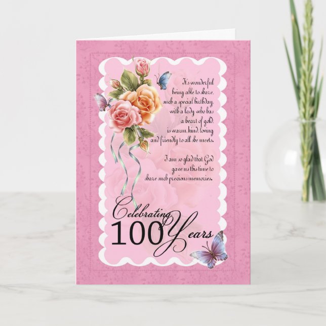 100 années de carte de voeux - roses et butterflie (Devant)