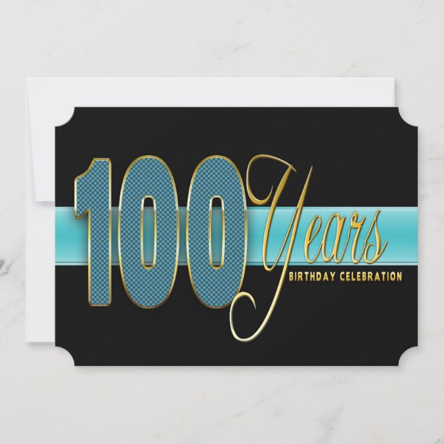 100 ANS ANNIVERSAIRE FÊTE INVITATION AQUA/NOIR (Devant)