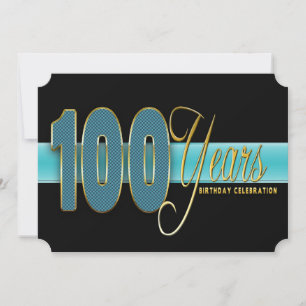 100 ANS ANNIVERSAIRE FÊTE INVITATION AQUA/NOIR