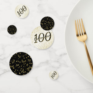100 ans Centenaire Anniversaire Noir/Or Confetti