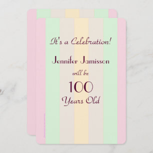 100 ans Pastel Stripe Party Invitation Invitation