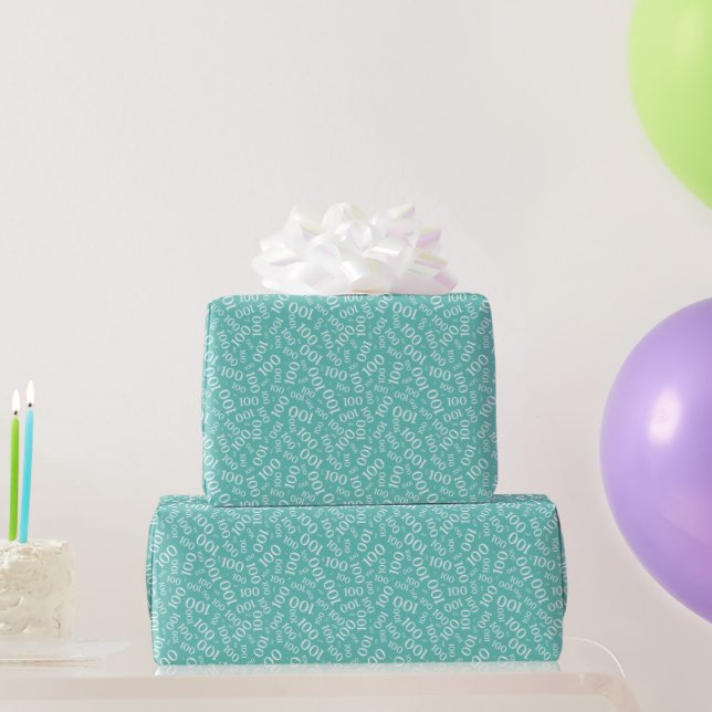 100. Aquamarin/weiß Zufallszahlenmuster Klein Geschenkpapier (Partygeschenke)