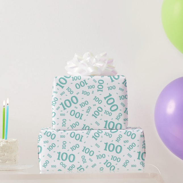 100. Aquamarin/weiß Zufallszahlenmuster Mittel Geschenkpapier (Partygeschenke)