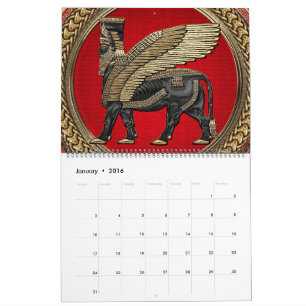 [100] Assyrian Winged Bull: Gold und Black Lamassu Kalender