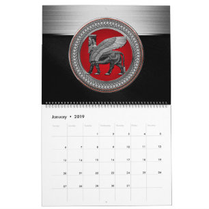 [100] Assyrian Winged Bull: Silver & Black Lamassu Kalender